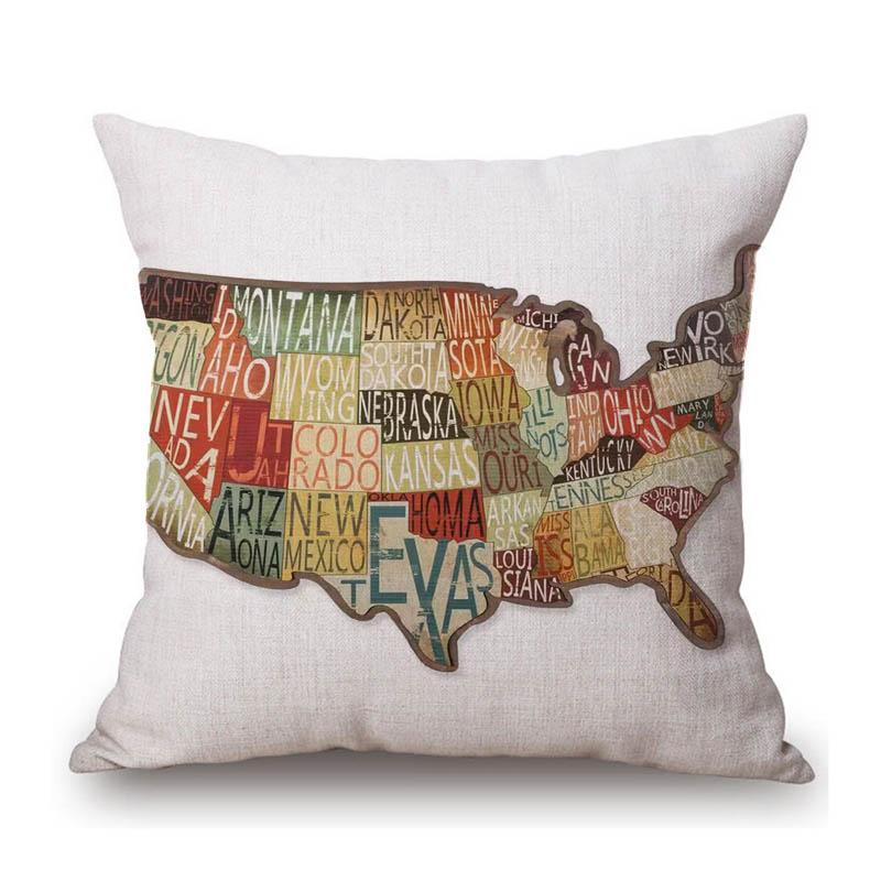 Retro Us Map Route 66 Cafe Bar Chair Seat Cushion Cover Patroitism National Day Home Decoration Linen Sofa Throw Pillow Case