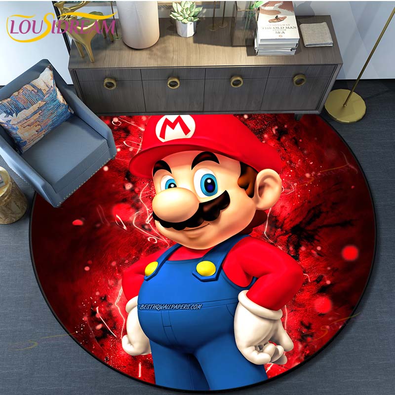 Cartoon Mario Bros Round Carpet Floor Mat Bedroom Flannel Animal Rug Anti-Slip Baby Play Mat Kids Room Decoration Mats
