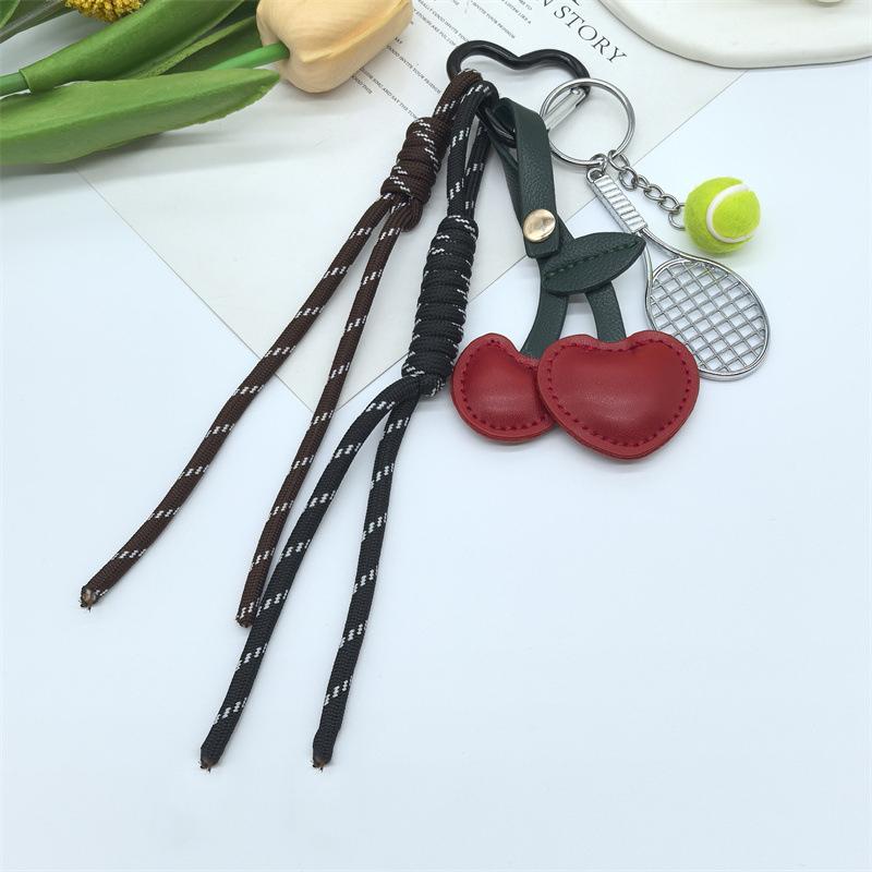 Heart Braided Rope Hand-Woven Handmade Cherry Shaped Bag Pendant Anti-Lost Y2k Tennis Racket Handbag Hanging