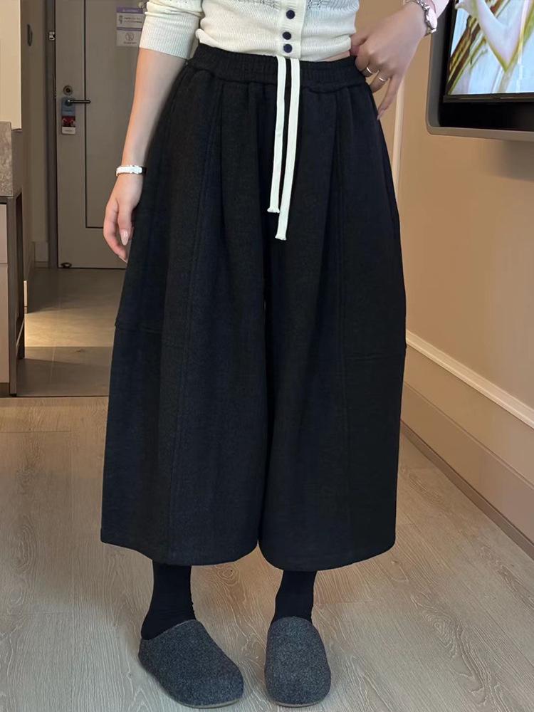 

Velvet Woolen High-Waisted Wide-Leg Pants - Women s European Fashion, Autumn/Winter, Loose Slimming Eight-Point Casual. 2XL чорний