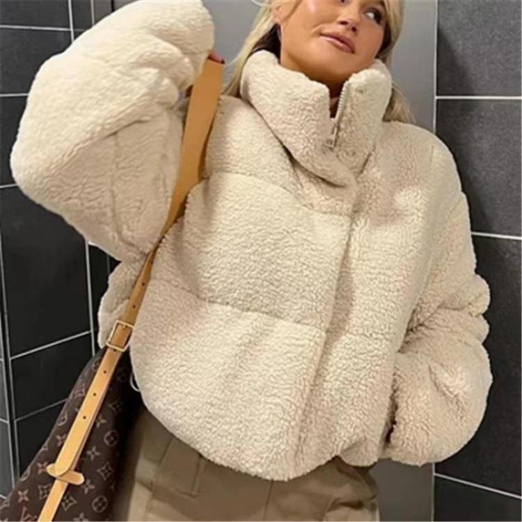 Women's Fashion Casual Loose Stand Collar Solid Color Thickened Warm Coat Jacket