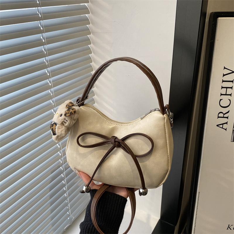 Retro bow handbag, armpit bag, women's winter new trendy messenger bag, textured shoulder bag