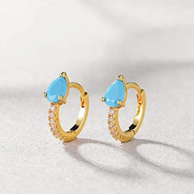 

CAOSHI Chic Dainty Circle Earrings for Women Small Gold Color Waterdrop Blue Acrylic Ear Hoops Female Daily Wearable Accessories