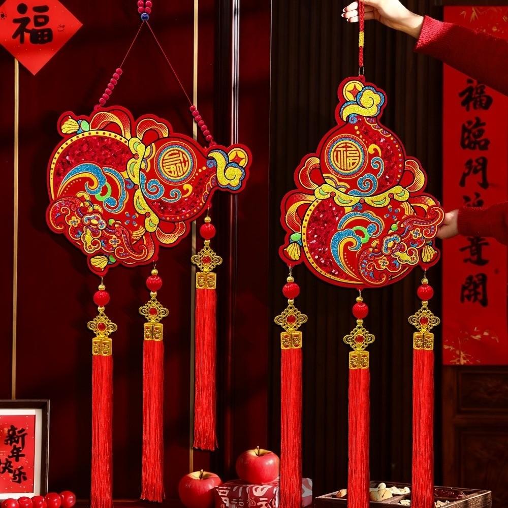 Flocking Chinese Lucky Character Pendants Traditional Handmade Red Horse Hanging Ornament with Tassels Good Fortune