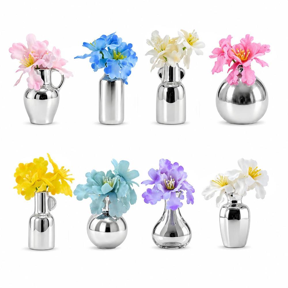 8Pcs Creative Tiny Magnetic Bud Vases 3D Refrigerator Magnets Vase Living Room