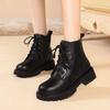 Women's 2025 British-Style Black Martin Boots: Genuine Soft Leather, Fleece-Lined, Thick Sole, Slimming Short Boots for Spring/Autumn