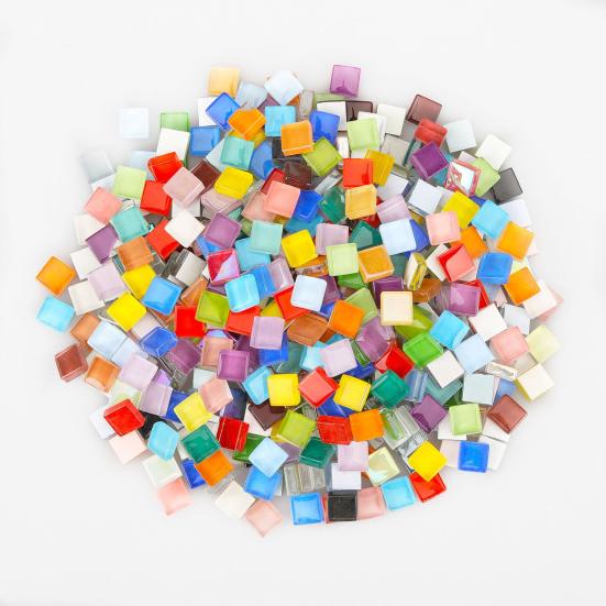 Mosaico de colores surtidos, 100 g/bolsa, 1 x 1 cm, transparente, cuadrado, pequeño, para niños y adultos, manualidades hechas a mano, proyecto de decoración, pieza de vidrio