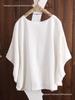 Women's Loose Solid Color Cotton Linen Batwing Sleeve T-Shirt - Short Sleeve, Round Neck, Summer Top