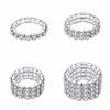 1pcs  Fashion Style Elastic Silver Plated Tone 3 Row Crystal Rhinestone Finger Ring Toe Ring Bridal Jewelry