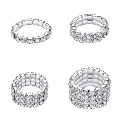 1pcs  Fashion Style Elastic Silver Plated Tone 3 Row Crystal Rhinestone Finger Ring Toe Ring Bridal Jewelry