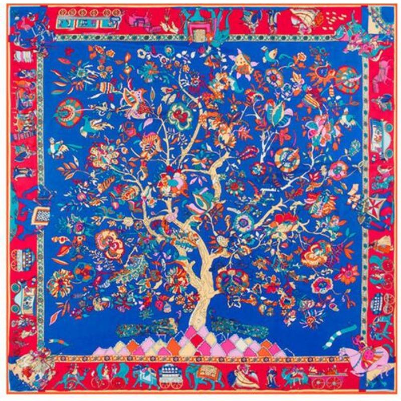 Square Scarf  Luxury Brand Twill Silk Scarf For Women Headband Female Charm Life Tree Print Large Square Scarves Silk Shawls