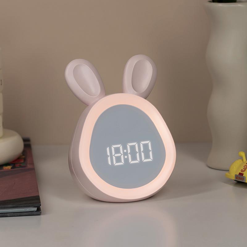 Round Rabbit Smart Alarm Clock with Night Light for Kids