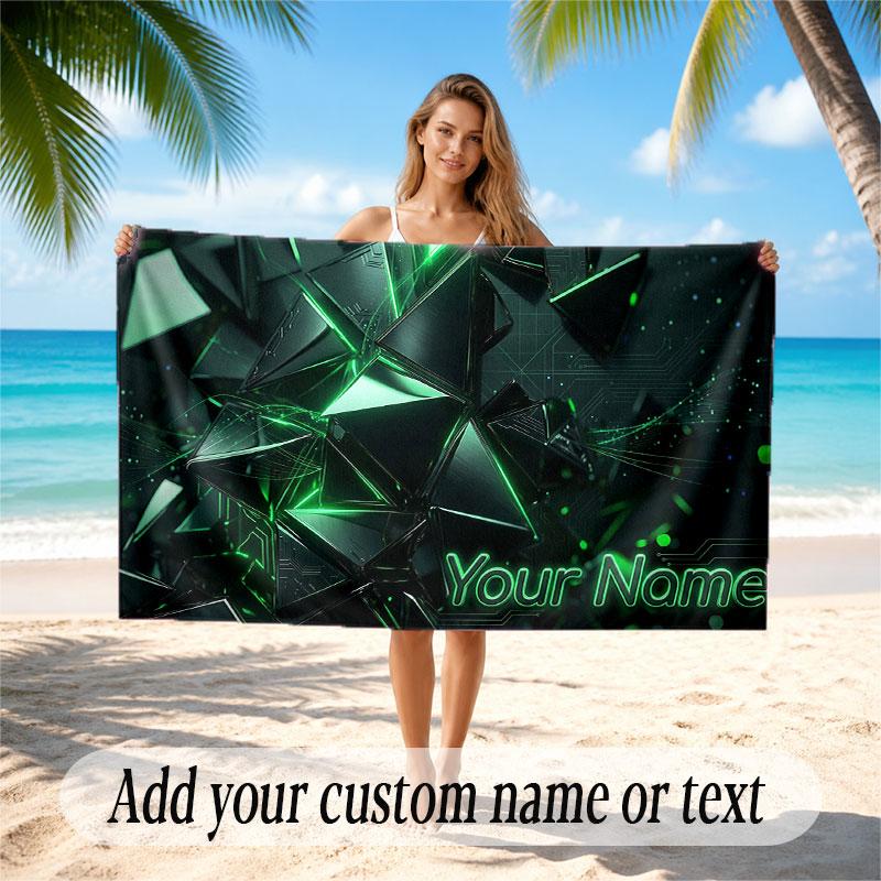 Abstract Geometric Theme Soft Beach Towel Personalized Custom Name Text Towel Portable for Beach Pool Travel
