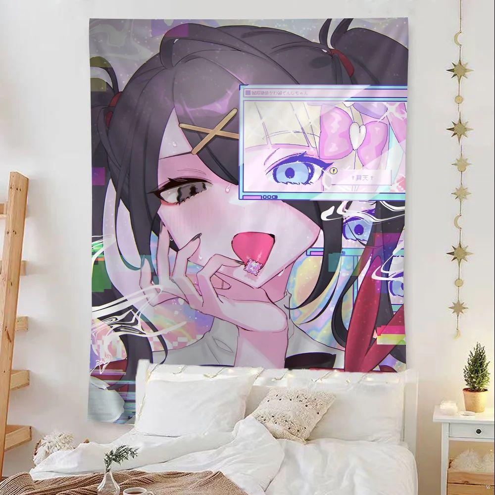 Kawaii Anime Girl Tapestry Wall Hanging, Otaku Culture, Bedroom, Living Room, Dorm And Gaming Room , Aesthetic Home Decor