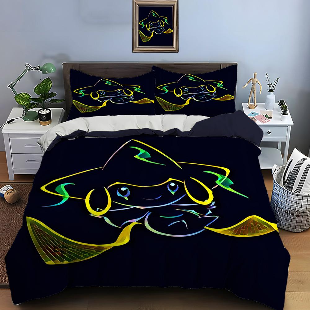 Pokemon Jirachi Printed Soft Quilt Cover Pillowcase Bedding Set Kids Adult Comfortable Bed Set Twin King Bedding Set Luxury