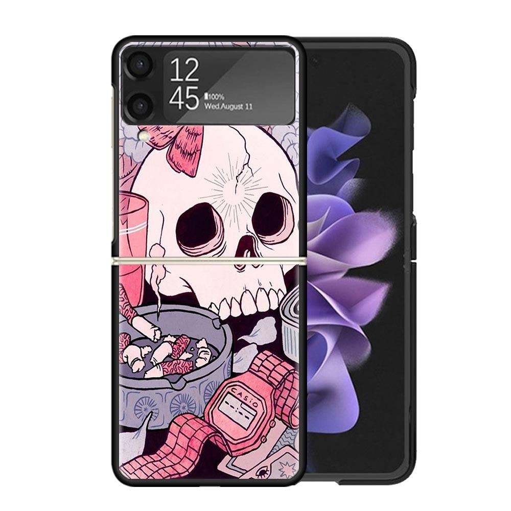 Pink Cat Skull Sorceress Witch Cases For Samsung Galaxy Z Flip 4 5 6 7 3 Z Flip7 Flip6 Flip4 Flip5 Flip3 5G Hard Shockproof Fund