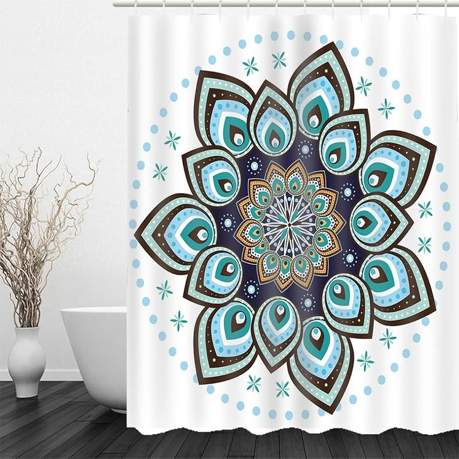 Golden Baroque Symmetrical Shower Curtain, Paisley Bohemian Tribal Ethnic Damask Ornament Luxury Design Bathroom Shower Curtain