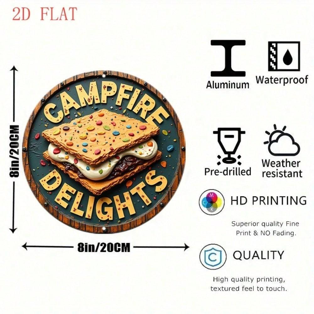 Vintage Campfire S'mores Round Tin Sign Rustic Wall Decor For Garden Bar Cafe Living Room Entryway