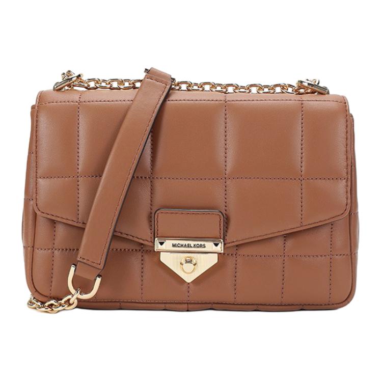 

Michael Kors MK Soho Gold Buckle Flap Chain Elegant Solid Color Lambskin Shoulder Bag Crossbody Bag Large Women bags Caramel-Brown 30F0G1SL3L-230 Basic Set (Bag+Dust Bag)