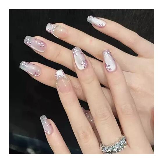 Handmade Nail Tips, Short False Nails, Japanese Style, Cute, Long, Short, Square Oval, Round, Glitter, Cute, Simple, Stylish, Can Be Used for Coming