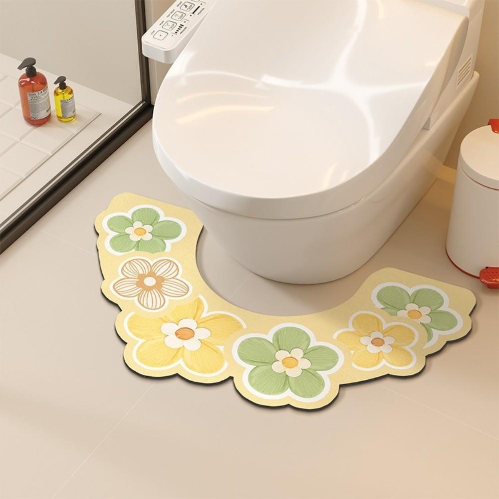 Oil Painting Style U-shaped Toilet Mat Floral Pattern Anti Slip Floor Mat For Bathroom