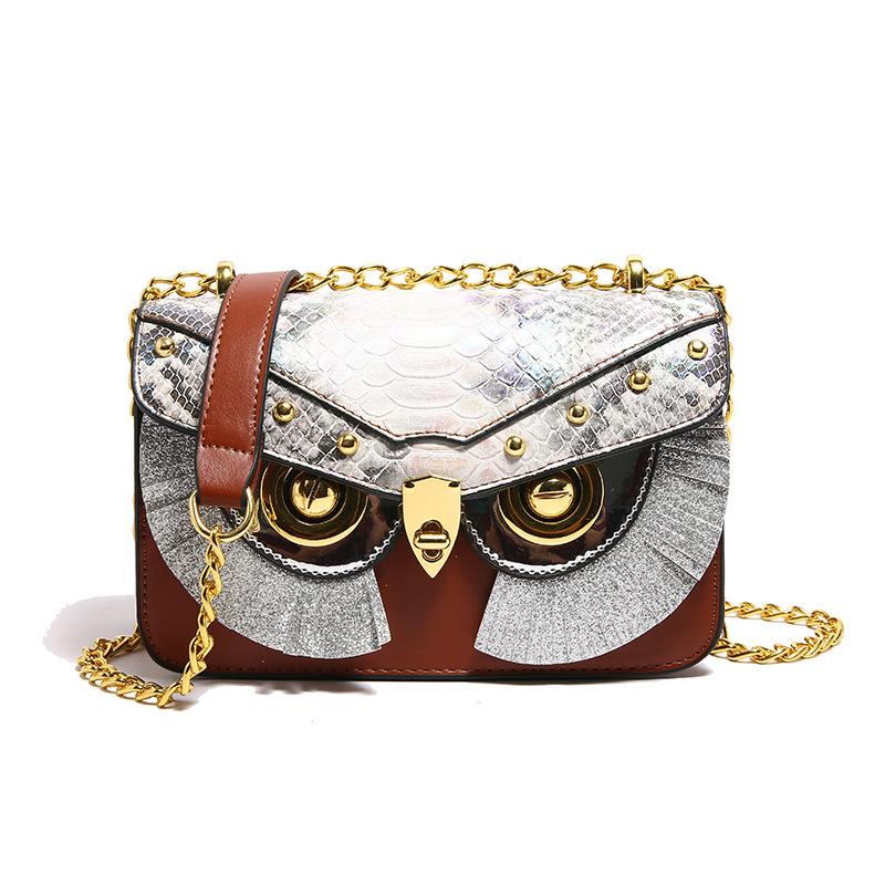 Personalized owl small bag women's 2025 new European and American fashion rivets niche versatile messenger chain small square bag