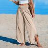 Women Casual Pants Pleated Elastic High Waist Wide Leg Long Trousers with Pockets Ruffle