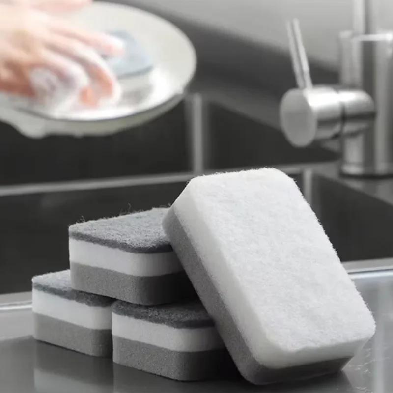 Gray Double-sided Cleaning Sponges Pan Pot Cleaning and Maintenance Washing Sponges Household Scouring Pad Kit Tools Brush