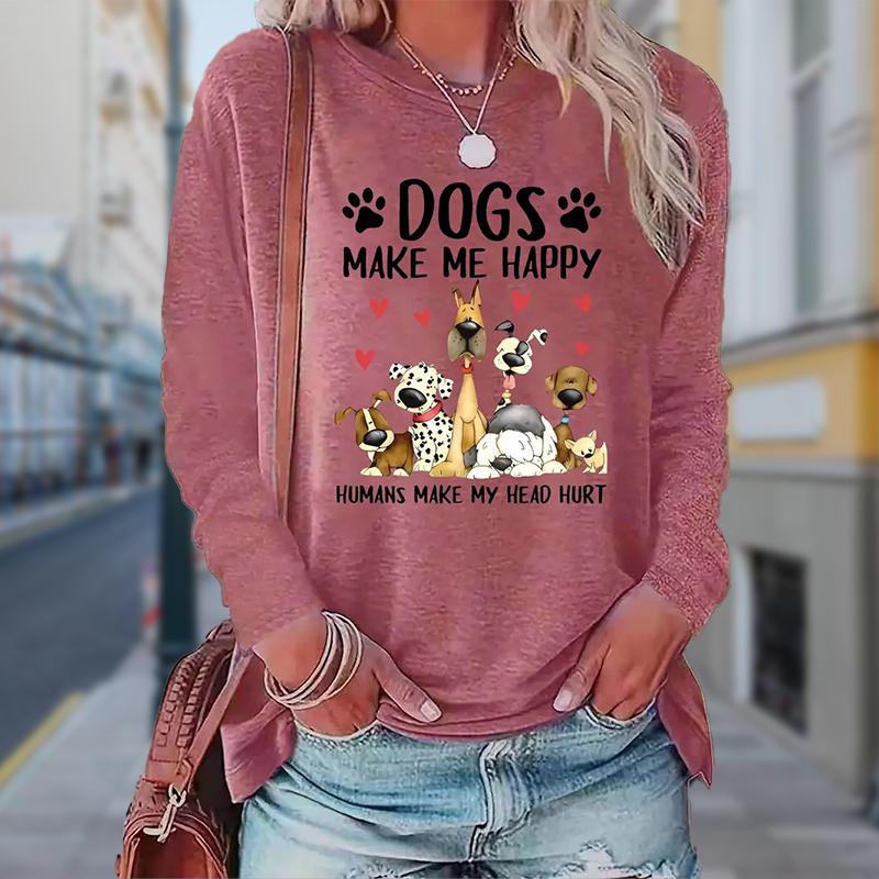 Dámské podzimní topy s volným kočičím potiskem kauzální tričko s dlouhým rukávem top halenka