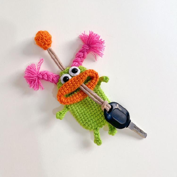 Pull Out Car Keys Cases Bag Funny Cartoon Keychains Pouch Hand Knitting Keys Wallets Organizers for Women and Men