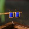 Aieryuan S925 Silver Needle Gold-Plated Lapis Lazuli Square Minimalist Stud Earrings