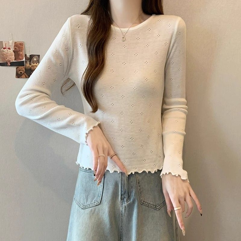 White Knitted Top Base Shirt for Women In Spring and Autumn Inner Knit Top
