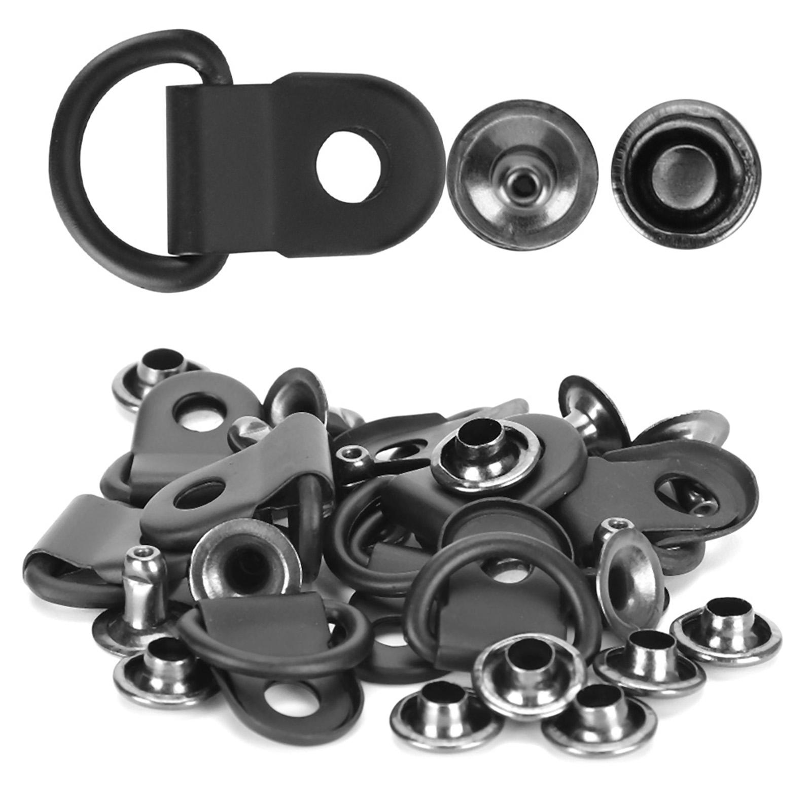 

100 Set Shoelace Hook DRing Eyelet Buckle Brass Shoe Leather DIY Rivet Tool Matte Black 9x14mm