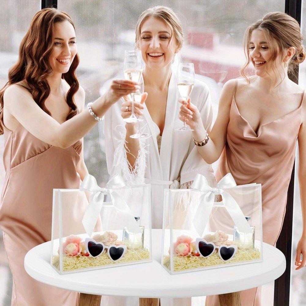 5pcs Clear Plastic Gift Bags with Die Cut Handles Graduation Reusable Flower Gift Bag with Ribbon for Wedding Bridal Shower Birthday Party Business