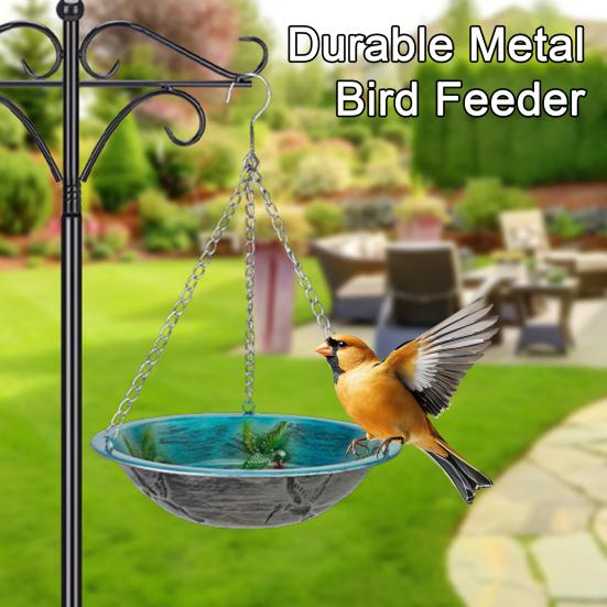 Hanging Metal Bird Feeder Weather-proof Outdoor Garden Patio Yard Hanging Bird Bath Watering Bowl Feeding Device with Detachable Chain