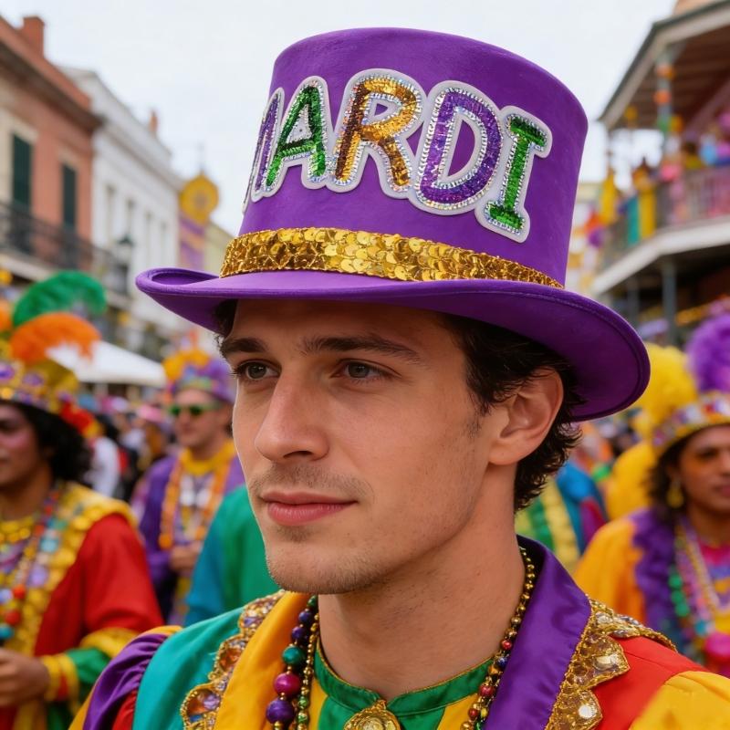 Stylish MardiGras Top Hat with Glittering Sequined Letter Party Tall Hat for Carnivals Event Gathering Dressingup Props