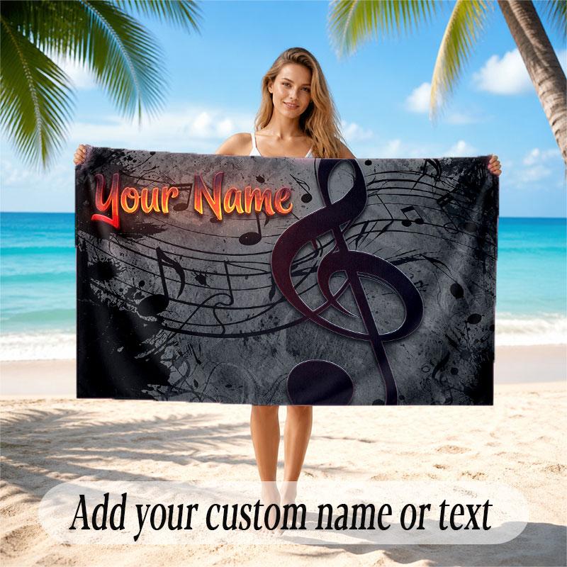 Music General Theme Beach Towel Personalized Custom Name & Text Soft Quick Dry Beach Towel for Swimming Travel