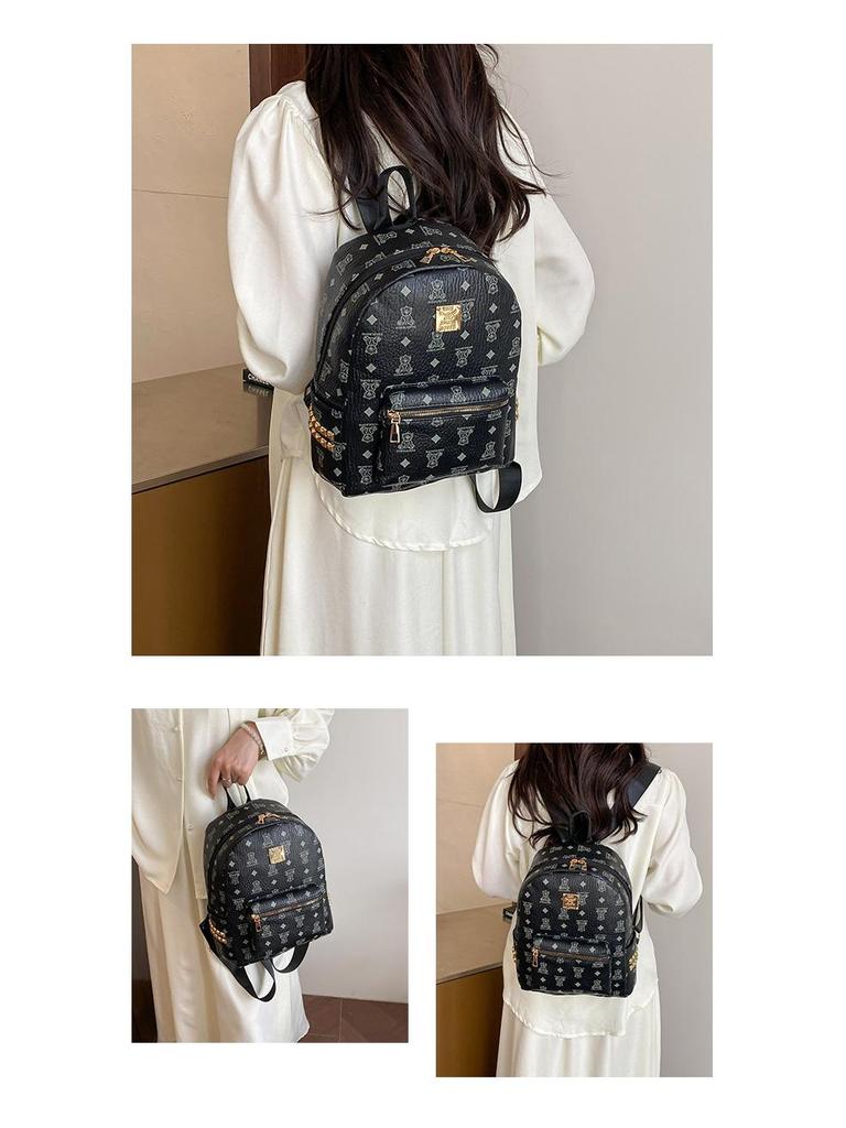 2025 Retro Ayıcık Baskılı Sırt Çantası - Geniş Kapasiteli Kadın Okul Çantası