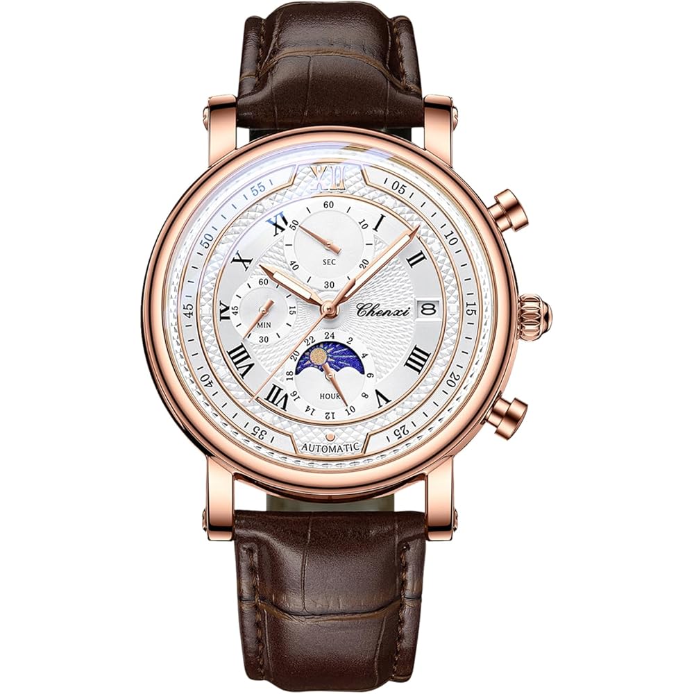 Men s Leather Three-Eye Quartz Watch Waterproof Luminous White Dial Black Strap Silver Case