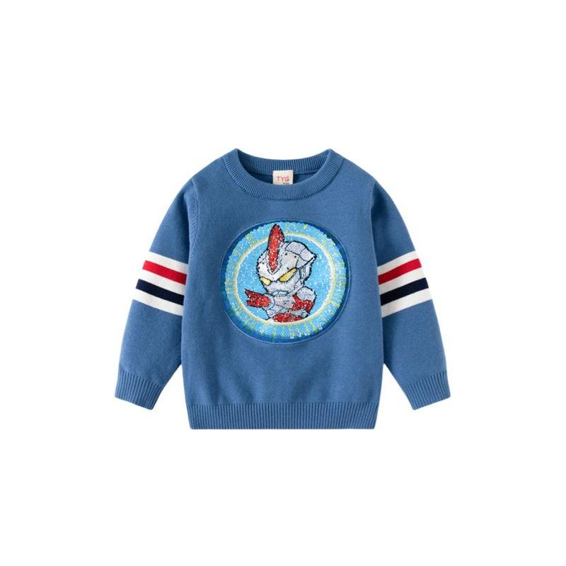 Spring and Autumn Children's Clothing Boy Ultraman Clothes Color Change Sequins Affixed Cloth Embroidered Pullover Sweater Kids Cotton Thread Tops