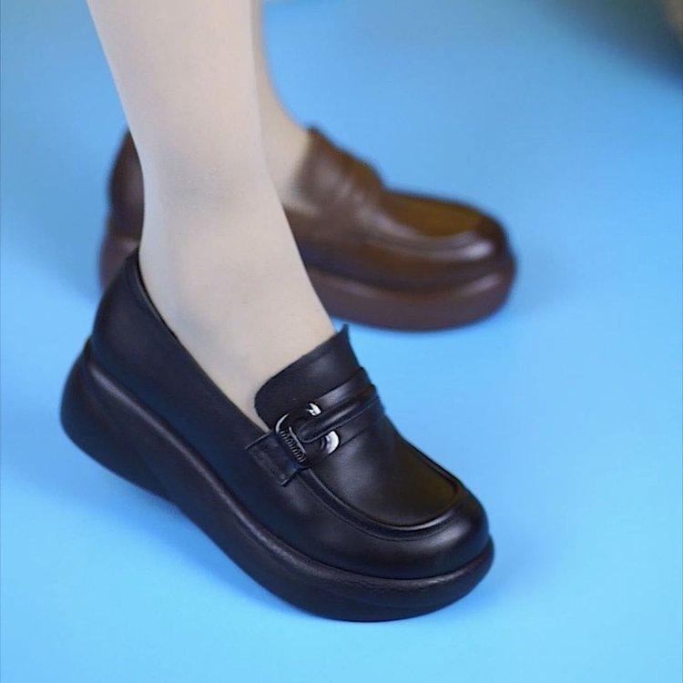Shoes single shoes spring new muffin thick-soled round head retro casual comfortable soft leather small leather shoes