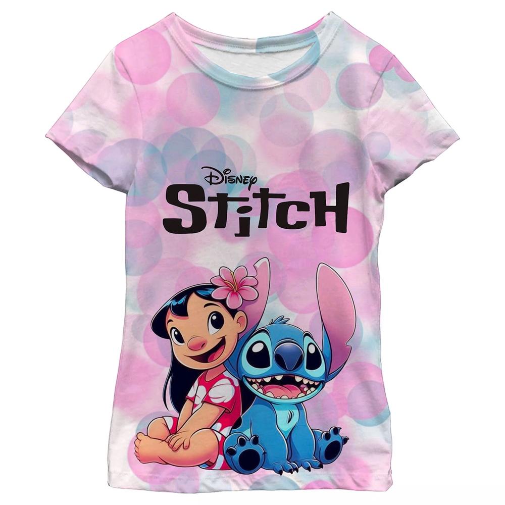 Nowa Kawaii Lilo Stitch Koszulka z Kreskówką Dzieci Dzieci Stitch Urocza Koszulka Manga Y2k Graficzna Koszulka Dziewczynka Chłopiec Góra Koszulki Lilo Stich