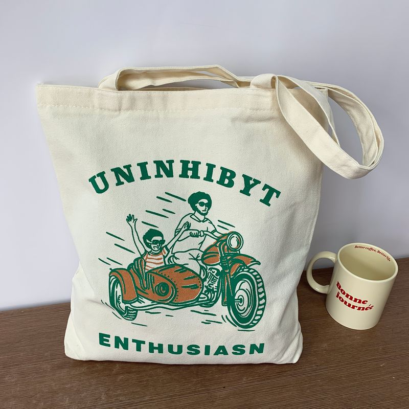 

2025 New Primary and Secondary School Students Book Zip-up Commuter One-Shoulder Canvas Bag Unisex Portable Environmental Protection Bag Motorcycle