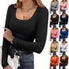 Women's  And Winter Slim Bottom T-shirt Fashion Casual Solid Color Square Neck Pullover Long Sleeve Top