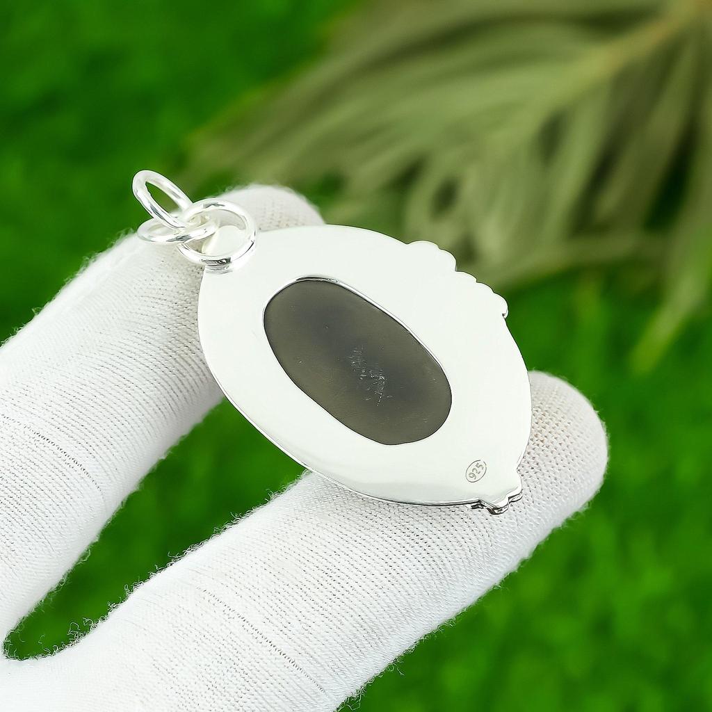 Natural Abalone Shell Gemstone Pendant 925 Sterling Silver Indian Jewelry