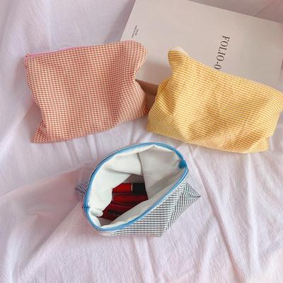 Cream Color Plaid Pen Bag Pencil Case Simple Design Storage Pouch Organizer for Cosmetic Travel Stationery