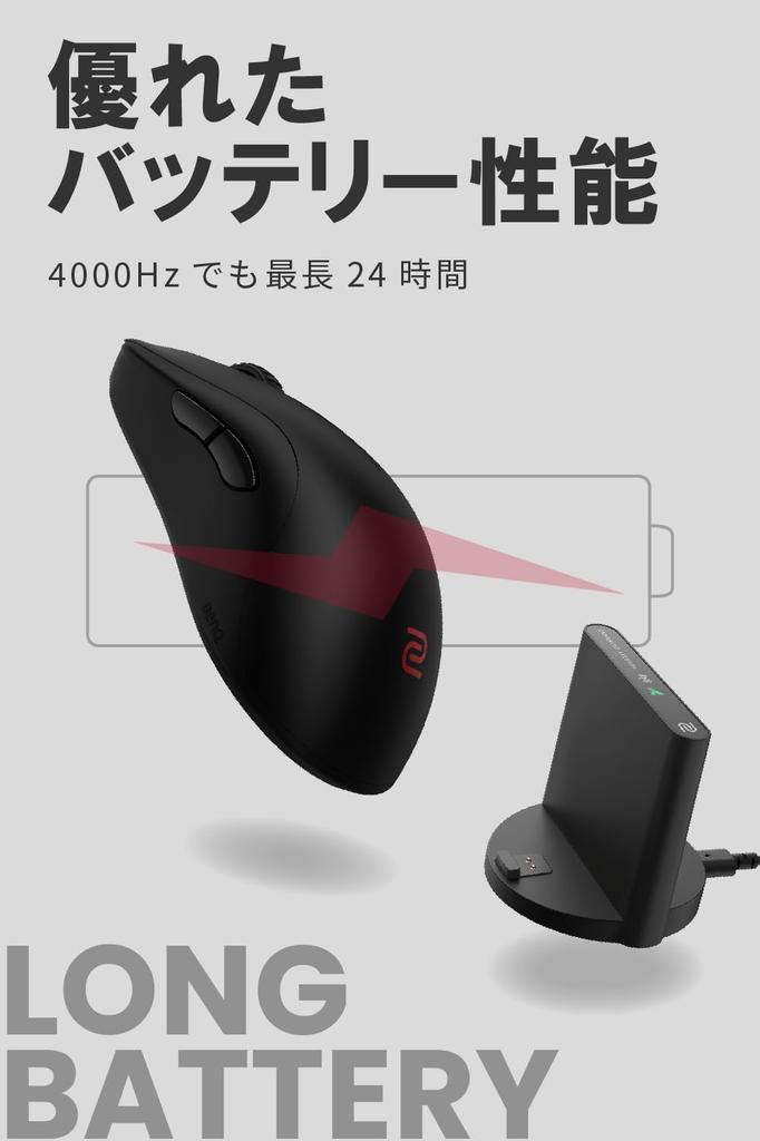 BenQ Japan ZOWIE U2-DW Wireless Gaming Mouse (Medium Profile/Ambidextrous/Approx. 60g/3950 Sensor/4000Hz/Enhanced Wireless Receiver Included/Right-Han