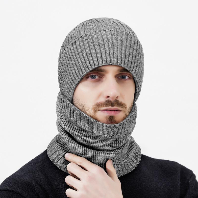 Winter Dick Warm Nacken Zweiteilige Strickmütze Herren Winddicht Kältefest Skimütze Wollmütze
