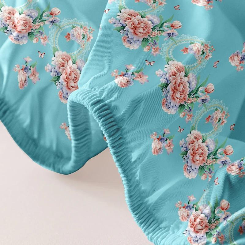 1 Proste Nowoczesne Prześcieradło z Gumką z Nadrukiem Roślin i Kwiatów, Drukowana Narzuta na Łóżko do Sypialni, Pościel (Z wyłączeniem poszewek na poduszki)