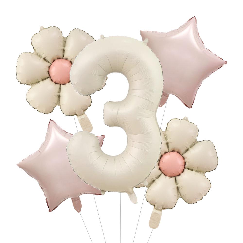 5pcs 18inch Matte Daisy Balloons 32inch Cream Number Pink Star Happy Birthday Aluminum Foil Balloon Birthday Party Wedding Decor